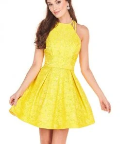 Rachel Allan Shorts - 4056 Halter Jacquard A-Line Mini Dress Cocktail Dresses