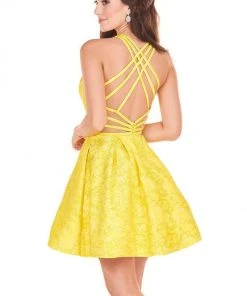 Rachel Allan Shorts - 4056 Halter Jacquard A-Line Mini Dress Cocktail Dresses