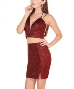 Cocktail Dresses Rachel Allan Shorts - 4081 Two-Piece Metallic Short Sheath Dress
