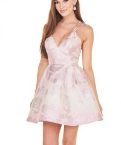 Rachel Allan Shorts - 4082 Sexy V-Neck Metallic A-Line Dress