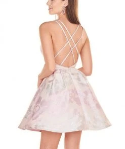 Rachel Allan Shorts - 4082 Sexy V-Neck Metallic A-Line Dress