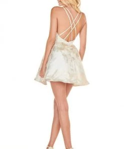 Rachel Allan Shorts - 4082 Sexy V-Neck Metallic A-Line Dress