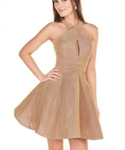 Rachel Allan Shorts - 4102 Halter Shimmer A-Line Mini Dress 8 Rachel Allan Shorts - 4102 Halter Shimmer A-Line Mini Dress