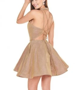 Rachel Allan Shorts - 4102 Halter Shimmer A-Line Mini Dress 9 Rachel Allan Shorts - 4102 Halter Shimmer A-Line Mini Dress