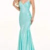 Formal Gowns Rachel Allan - Sleeveless Ruche-Ornate Mermaid Gown 70061 - 1 Pc Aqua Blue In Size 10 Available