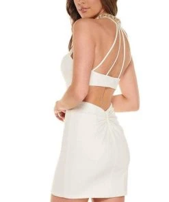 Rachel Allan - Strappy High Halter Cocktail Dress 30000 - 2 Pcs Navy/Rose Gold/Silver In Size 4 And 12 Available Cocktail Dresses