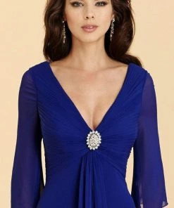 Formal Gowns Rina Di Montella - RD2028 Brooch Accented Angel Sleeve Chiffon Gown