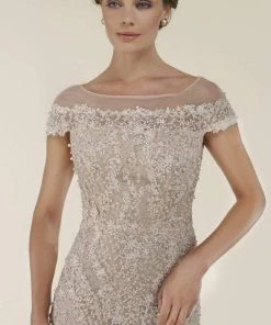 Rina Di Montella - RD2403-1 Lace Applique Illusion Bateau Sheath Gown - 3 Pcs Silver & Nude In Sizes 18 And 20 Available 7 Rina Di Montella - RD2403-1 Lace Applique Illusion Bateau Sheath Gown - 3 Pcs Silver & Nude In Sizes 18 And 20 Available