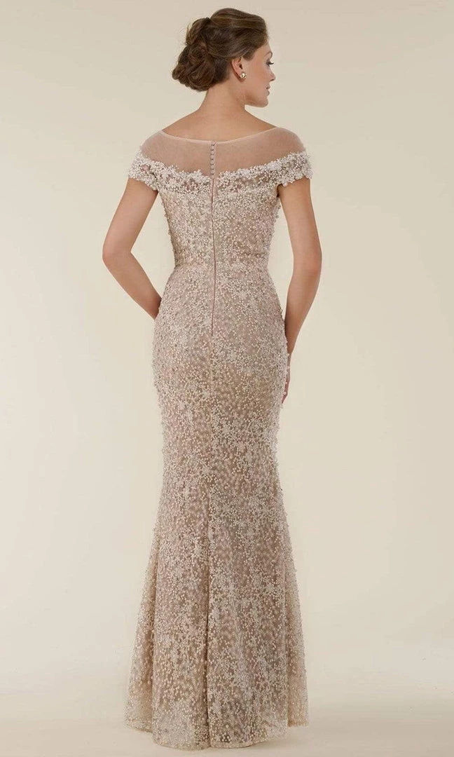 Rina Di Montella - RD2403-1 Lace Applique Illusion Bateau Sheath Gown - 3 Pcs Silver & Nude In Sizes 18 And 20 Available 4 Rina Di Montella - RD2403-1 Lace Applique Illusion Bateau Sheath Gown - 3 Pcs Silver & Nude In Sizes 18 And 20 Available
