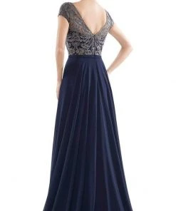 Formal Gowns Rina Di Montella - Sheer Neck Embroidered Bodice Chiffon Gown RD2719 - 3 Pcs Taupe In Sizes 6, 8 And 10 Available