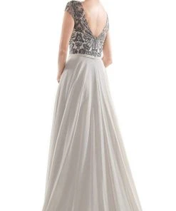Formal Gowns Rina Di Montella - Sheer Neck Embroidered Bodice Chiffon Gown RD2719 - 3 Pcs Taupe In Sizes 6, 8 And 10 Available