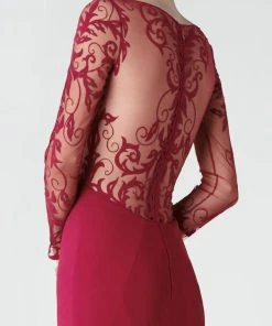 Saiid Kobeisy - 2918 Sheer Long Sleeve Mermaid Evening Gown - 1 Pc Carmine In Size 4 Available