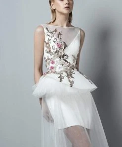 Formal Gowns Saiid Kobeisy - 3352 Illusion Appliqued Peplum Detail Gown 7 Formal Gowns Saiid Kobeisy - 3352 Illusion Appliqued Peplum Detail Gown