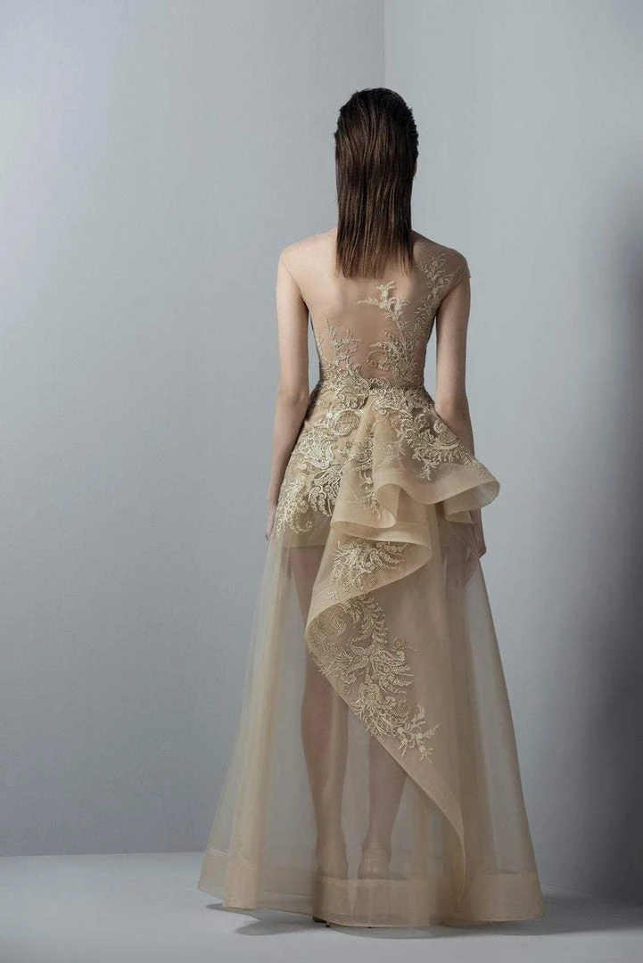 Saiid Kobeisy - 3362 Gold Appliqued Peplum Gown 4 Saiid Kobeisy - 3362 Gold Appliqued Peplum Gown