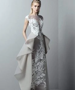 Saiid Kobeisy - 3369 Illusion Bateau A-line Dress With Overskirt Formal Gowns