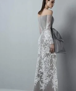 Saiid Kobeisy - 3370 Long Sleeved Illusion Jewel Sheath Dress Formal Gowns