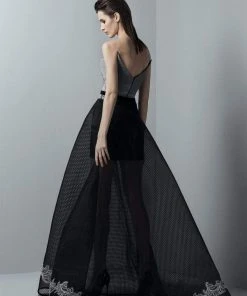 Saiid Kobeisy - 3372 Modified Scoop Metallic A-line Dress Formal Gowns