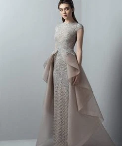 Saiid Kobeisy - 3375 Lace Illusion Bateau Dress With Overskirt Formal Gowns