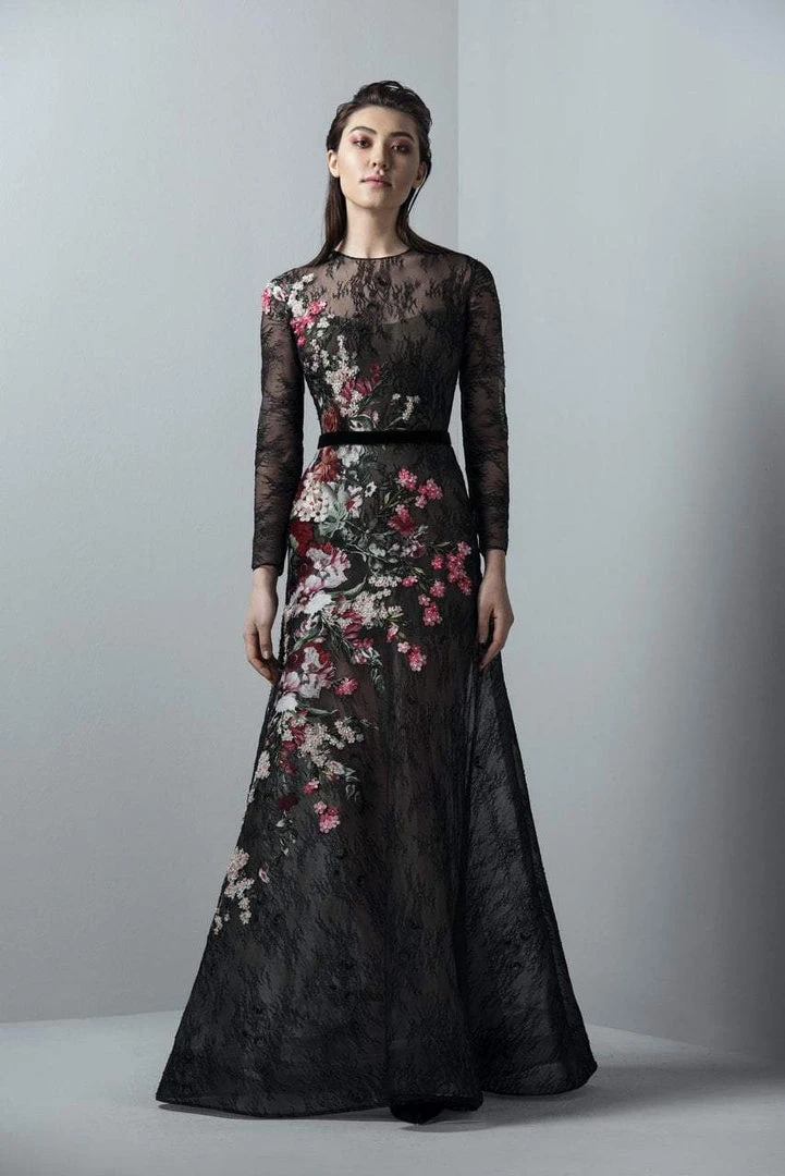 Saiid Kobeisy - 3383 Long Sleeved Floral Tulle Gown 3 Saiid Kobeisy - 3383 Long Sleeved Floral Tulle Gown