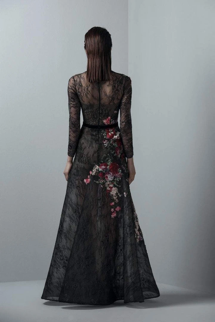 Saiid Kobeisy - 3383 Long Sleeved Floral Tulle Gown 4 Saiid Kobeisy - 3383 Long Sleeved Floral Tulle Gown