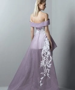Formal Gowns Saiid Kobeisy - 3386 Off-Shoulder High Low Tulle Gown