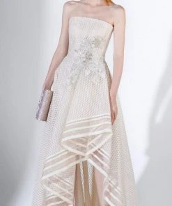 Formal Gowns Saiid Kobeisy - 3403 Strapless Lattice Tulle Brode High Low Gown