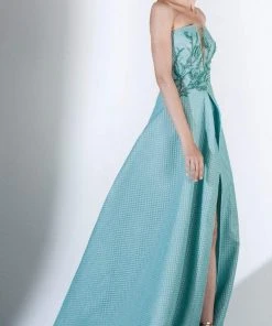 Formal Gowns Saiid Kobeisy - 3417 Strapless Embroidered A-Line Gown With Slit