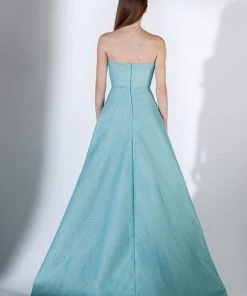 Formal Gowns Saiid Kobeisy - 3417 Strapless Embroidered A-Line Gown With Slit