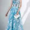 Saiid Kobeisy - 3421 Printed Jewel Neck Tulle A-line Dress Formal Gowns