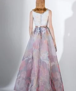 Saiid Kobeisy - 3427 Multi-Colored Tulle Deep V-neck A-line Dress