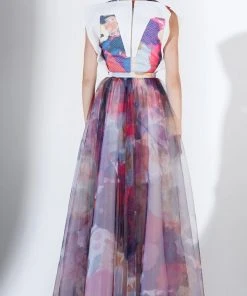 Formal Gowns Saiid Kobeisy - 3431 V-neck Multi-Colored Brocade And Tulle Dress