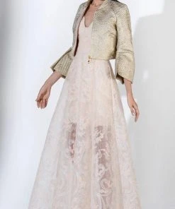 Formal Gowns Saiid Kobeisy - 3432 Lace A-line Dress With Brocade Bomber Jacket