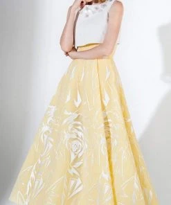 Saiid Kobeisy - 3437 Floral Applique Tulle Brocade A-line Dress