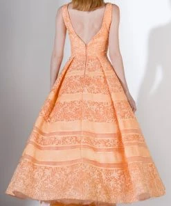 Saiid Kobeisy - 3445 Tulle And Brocade Deep V-neck A-line Dress