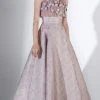 Formal Gowns Saiid Kobeisy - 3450 Floral Appliqued Crop Top Metallic Dress