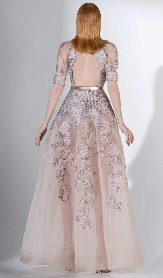 Saiid Kobeisy - 3451 Illusion Puffed Sleeve Embroidered Metallic Gown Formal Gowns 4 Saiid Kobeisy - 3451 Illusion Puffed Sleeve Embroidered Metallic Gown Formal Gowns