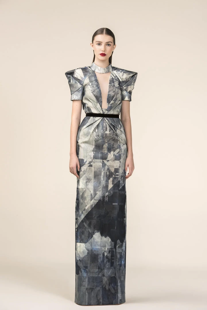 Formal Gowns Saiid Kobeisy - RE3568 Origami-Inspired Plunging Keyhole Printed Gown 3 Formal Gowns Saiid Kobeisy - RE3568 Origami-Inspired Plunging Keyhole Printed Gown