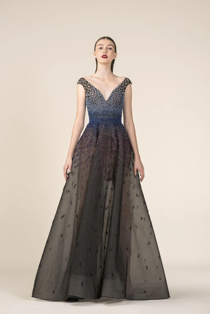 Saiid Kobeisy - RE3571 Embellished Plunging V-neck A-line Dress Formal Gowns 3 Saiid Kobeisy - RE3571 Embellished Plunging V-neck A-line Dress Formal Gowns