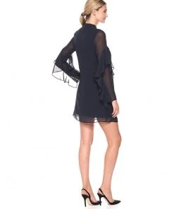 Sam Edelman - 10F091 Cutout Front Draped Sleeves Chiffon Short Dress