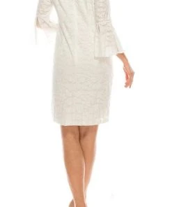 Prom Dresses Sandra Darren - 73759 Flounce Sleeve Floral Lace Sheath Dress