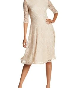 Cocktail Dresses Sangria - AMYKV27 Tea Length Floral Flared Dress