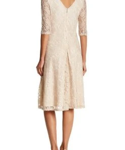 Cocktail Dresses Sangria - AMYKV27 Tea Length Floral Flared Dress