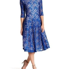 Cocktail Dresses Sangria - AMYKV27 Tea Length Floral Flared Dress