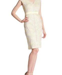 Cocktail Dresses Sangria - DBLU929 Embroidered V-neck Sheath Dress