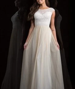 Scala - 48821 Beaded Illusion Bateau A-line Dress