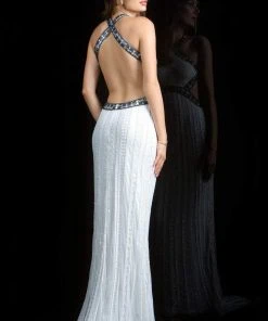 Formal Gowns Scala - 48826 Halter Neckline Sheath Gown With Side Cutouts