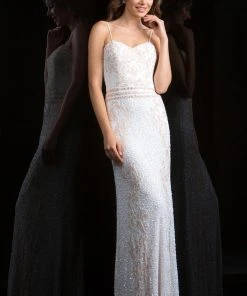 Scala - 48835 Strapless Sweetheart Scroll Ornate Sheath Gown