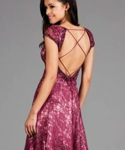 Scala - 48875 Beaded Lace V-neck A-line Dress Cocktail Dresses 7 Scala - 48875 Beaded Lace V-neck A-line Dress Cocktail Dresses