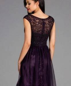 Scala - 48882 Beaded Bateau Tulle A-line Dress