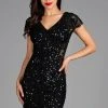 Cocktail Dresses Scala - 48889 Cap Sleeve Sequined V-neck Fitted Dress 2 Cocktail Dresses Scala - 48889 Cap Sleeve Sequined V-neck Fitted Dress